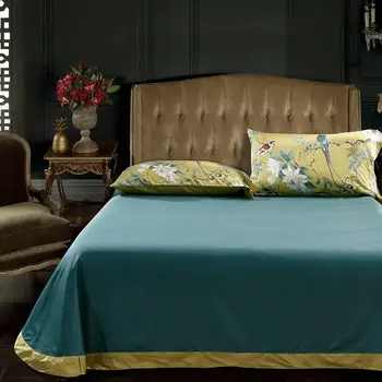 Žuta silky egipatski pamuk Chinoiserie stil ptice biljka deka krevetu ugrađena krevetu komplet posteljinu King i Queen Size