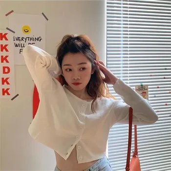 2020 novi korejski stil O-izrez kratke pletene veste žene tanak kardigan moda dugi rukav zaštita od Sunca skraćene top