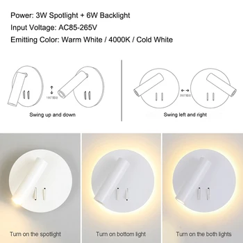 LED zidna svjetiljka sa prekidačem 3W spotligh 6W backlight Nordic free rotation Sconce indoor wall light For Home spavaća soba noćni lampa