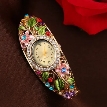 Satovi luksuzni satovi ovalni ljuska cvijet pun Dijamant narukvica sat analogni Kvarcni ručni satovi saati @F