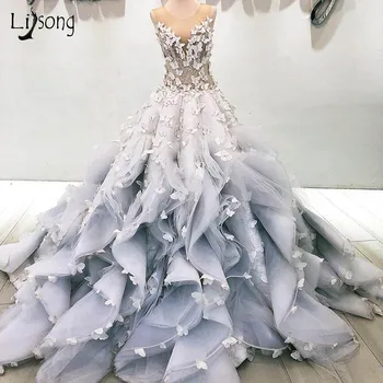 Prekrasan 3D cvijet bujne ball haljina volanima kata čipka gradacija haljine lijepe žene ples večernje haljine