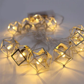 LED String Light Battery Pogon Iron Polyhedron Style Outdoor Halloween Party Christmas Lighting Lopte Wedding Decor