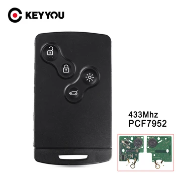 KEYYOU za Renault Megane Scenic Laguna Koleos Clio PCF7952 čip 433 Mhz 4 gumba za Smart Key zamjena daljinskog ključa automobila