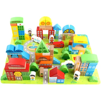 100pc drvene igračke igračke gradske scene pokreta geometrijski oblik građevnih blokova rane obrazovne za djecu poklon za Rođendan