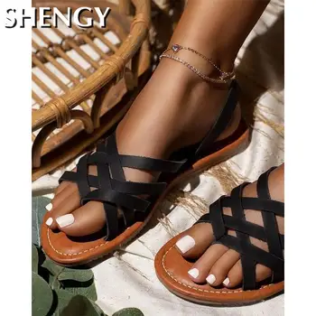Ljetne ženske sandale jednobojnu stana križ remen stan Ženske sandale moda vanjski đonovi plaža Ženske cipele