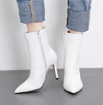 Visoka Peta Točka Čarapa Djevojka Crne Čizme Do Gležnja Bijele Čizme Za Žene Moda Desinger Cipele
