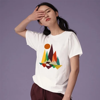 Elimiiya Street Fashion geometrijski print okrugli izrez Ženska pamučna majica kratkih rukava