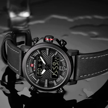 NAVIFORCE Muški sportski sat Muški quartz led digitalni sat brend luksuznih muška moda vodootporne kožne vojne ručni sat
