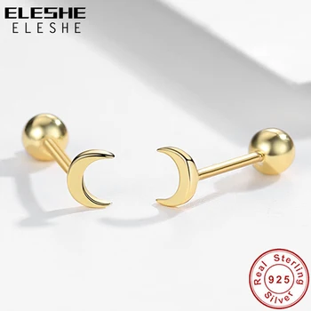 ELESHE Real 925 sterling srebra Mjesec štap naušnice 18K zlatom jednostavne naušnice za žene i djevojčice Modni ukras stranke