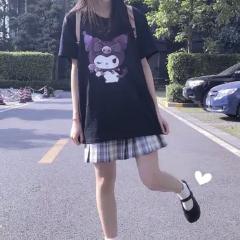 QWEEK Kuromi Anime T Shirt Women Summer 2021 Fashion Gothic Style Kawaii Anime Shirt Plus Size Tops Oversize Women T-shirt Egirl