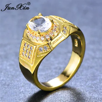 Prekrasan muški Bijeli Ovalni prst prsten luksuzni veliki kristal, Cirkon je kamen, prsten 14KT žutog zlata obećanje vjenčano prstenje za muškarce
