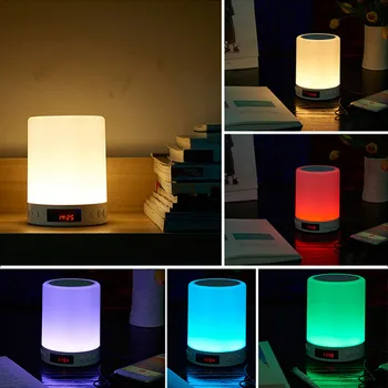 Noćno svjetlo s Bluetooth zvučnik prijenosni bežični TF kartica Bluetooth slušalica zaslon osjetljiv na dodir za upravljanje boja LED noćni ormarić lampa sat