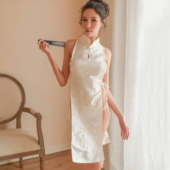 Djevojka seksi kineski Cheongsam Qipao žene Split medicinski mini haljinu Babydoll posteljina s Tpack gaćice čipke выдалбливают pidžama