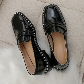 Ženske cipele od prave kože ravnim cipelama Slip-on Oxford Shoes For Women Black Fashion Dress Shoes susret vama.na womens Chaussures femme Size 34-40
