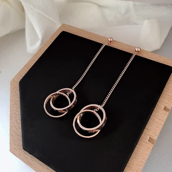 YUN RUO 2019 novi dolazak moda dvostrukim krugovima naušnice rose gold boja žena rođendanski poklon titan čelik nakit ne blijede